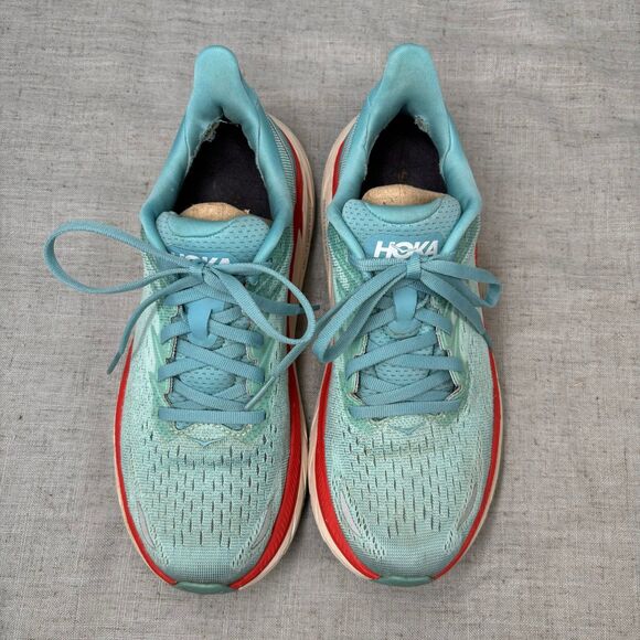 Hoka‎ One One Clifton 8 Shoes Blue & Red Mesh Running Lace Up Women's 7 - Picture 4 of 11